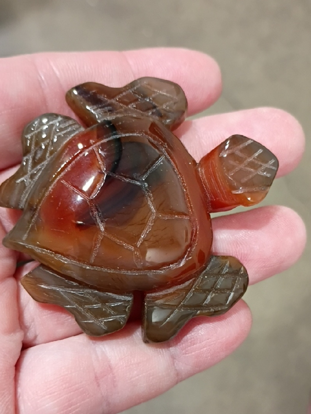 Carved Agate Turtle Figurine - Brown Amber Tones